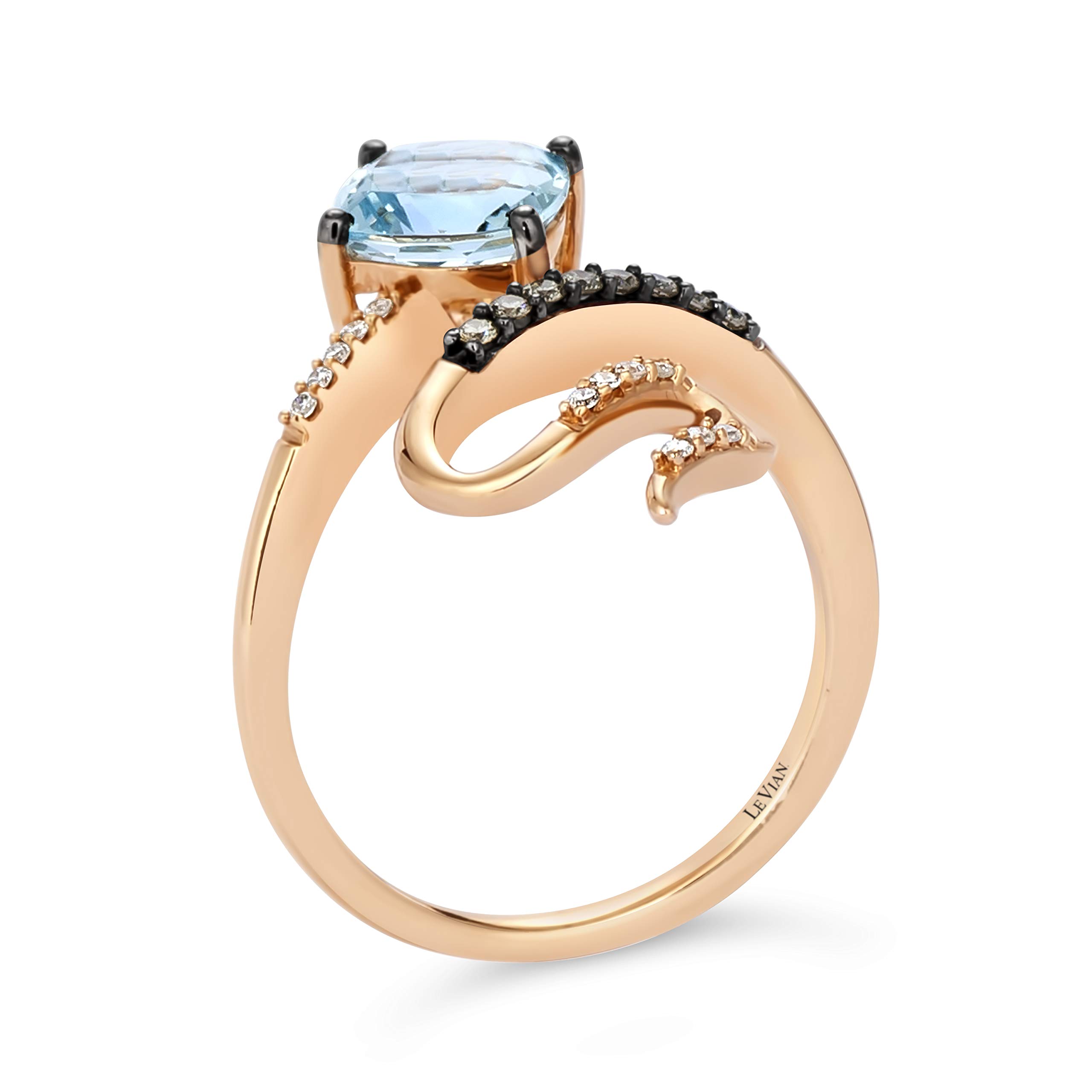 1/10 Carat Diamond and 1 1/5 Carat Cushion Cut Blue Aquamarine Snake Ring for Women in 14k Rose Gold (Fancy Brown/G-H, VS2-SI1, cttw) Promise Anniversary Ring Size 8 by LeVian