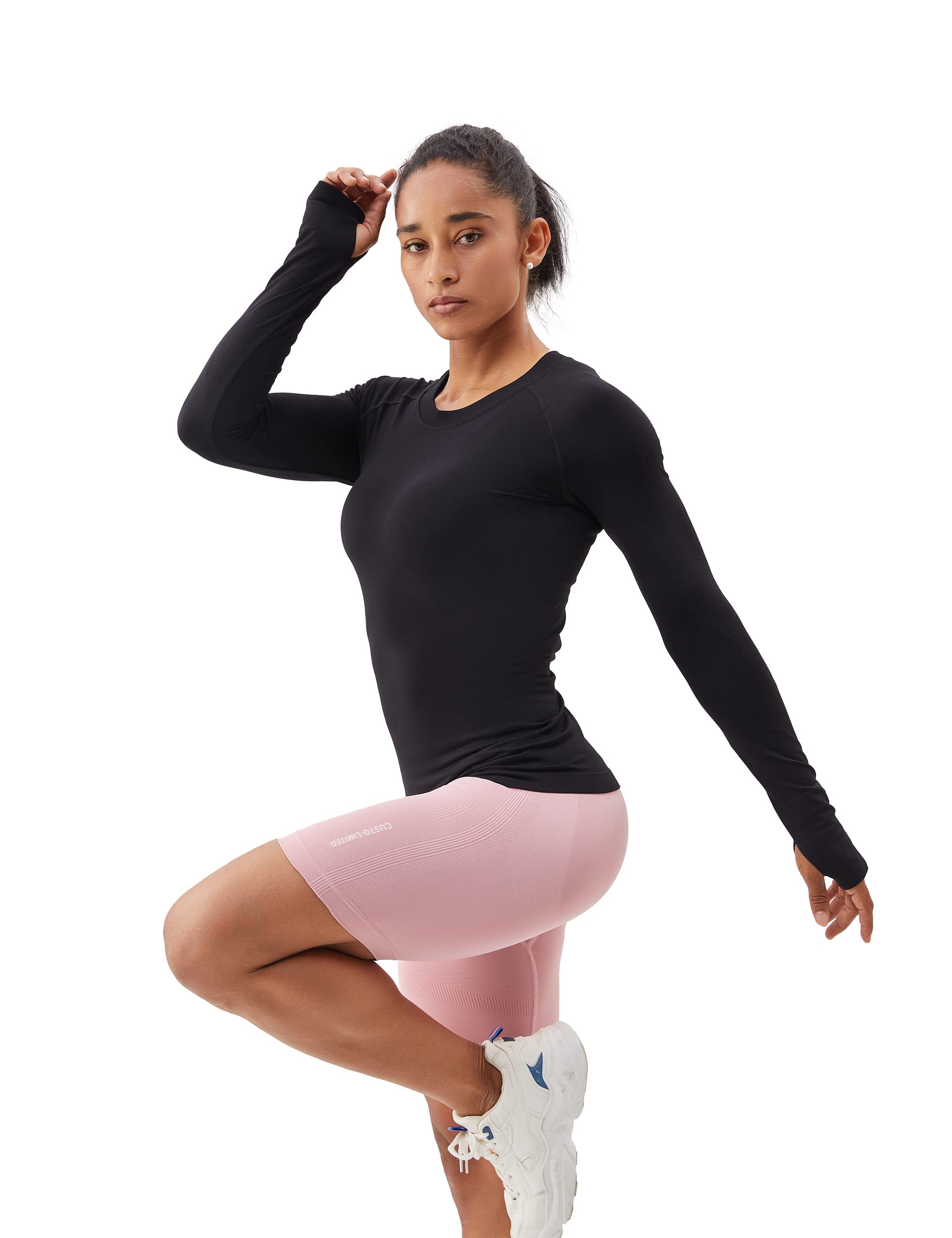 ANNVA U.S.A. Long Sleeve Workout Shirts for Women Swiftly Tech,Athletic Yoga Tops Gym Workout Tops Soft & Stretchy Slim Fit(Black,M)