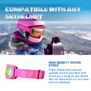 EXP VISION Ski Goggles Anti-Fog Child Snowboard Goggles with UV Protection, Over The Glasses Snow Goggles for Adult Kids