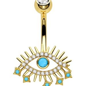 COCHARM Evil Eye Belly Button Ring Gold 14 Gauge Belly Button Rings 10MM Belly Rings for Women