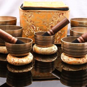 SANSKAR NEPAL Tibetan Singing Bowl Set of 7 Hand Hammered with Carry Box | Bells for Meditation and Yoga | Sound Therapy Instruments for Relaxation | Prayer Bowl Chakra Healing for Spiritual Growth