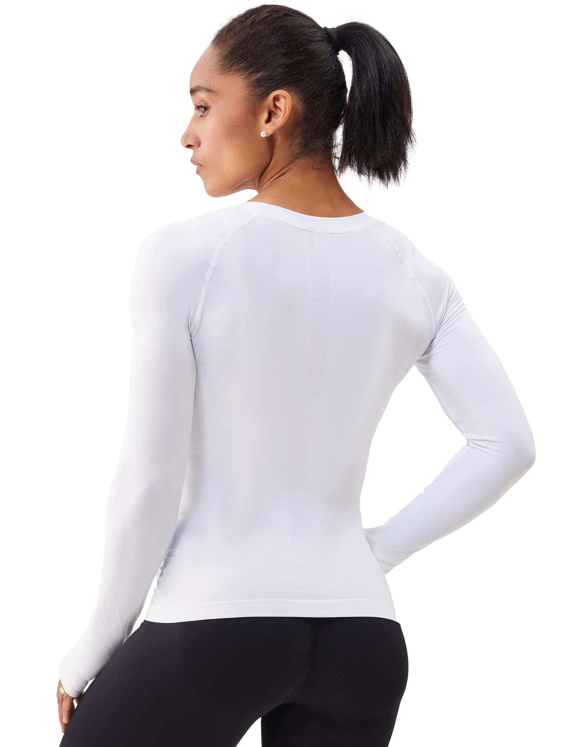 ANNVA U.S.A. Long Sleeve Workout Shirts for Women Swiftly Tech,Athletic Yoga Tops Gym Workout Tops Soft & Stretchy Slim Fit(White,M)