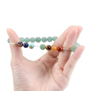 VadiForest Natural 8mm 7 Chakra Stone Crystal Bracelet Reiki Green Aventurine Crystal Gemstone Beads Men Women Stretch Bracelet for Meditation