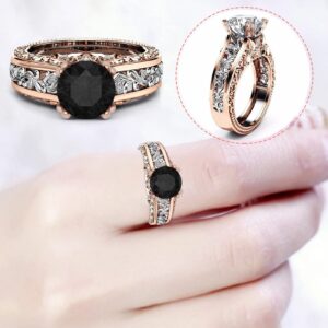 Plus Size Rings for Women Size 11 12 Gold Ring Jewelry Plated Alloy Gift Color Ladies Rose Ring Separation Rings (Black, 12)