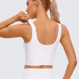 CRZ YOGA Butterluxe Womens High Neck Longline Sports Bra - U Back Padded Crop Workout Tank Top with Built in Bra White Medium