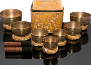 sanskar nepal tibetan singing bowl set of 7 hand hammered with carry box | bells for meditation and yoga | sound therapy instruments for relaxation | prayer bowl chakra healing for spiritual growth