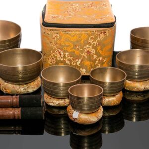 SANSKAR NEPAL Tibetan Singing Bowl Set of 7 Hand Hammered with Carry Box | Bells for Meditation and Yoga | Sound Therapy Instruments for Relaxation | Prayer Bowl Chakra Healing for Spiritual Growth