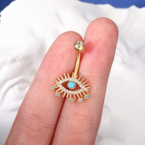 COCHARM Evil Eye Belly Button Ring Gold 14 Gauge Belly Button Rings 10MM Belly Rings for Women