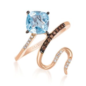 1/10 carat diamond and 1 1/5 carat cushion cut blue aquamarine snake ring for women in 14k rose gold (fancy brown/g-h, vs2-si1, cttw) promise anniversary ring size 8 by levian