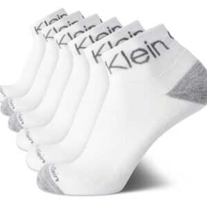 Calvin Klein Men's Quarter Socks - 6 Pack Soft Cushioned Athletic Ankle Socks for Men - Breathable Men's Sports Socks, Size 7-12, White Assorted