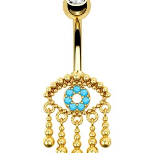 COCHARM Evil Eye Belly Button Rings Dangling 18K Gold Plated Belly Rings for Women 14g Dangle Belly Button Piercing Gold Turquoise Eye Belly Button Jewelry Cute Navel Rings