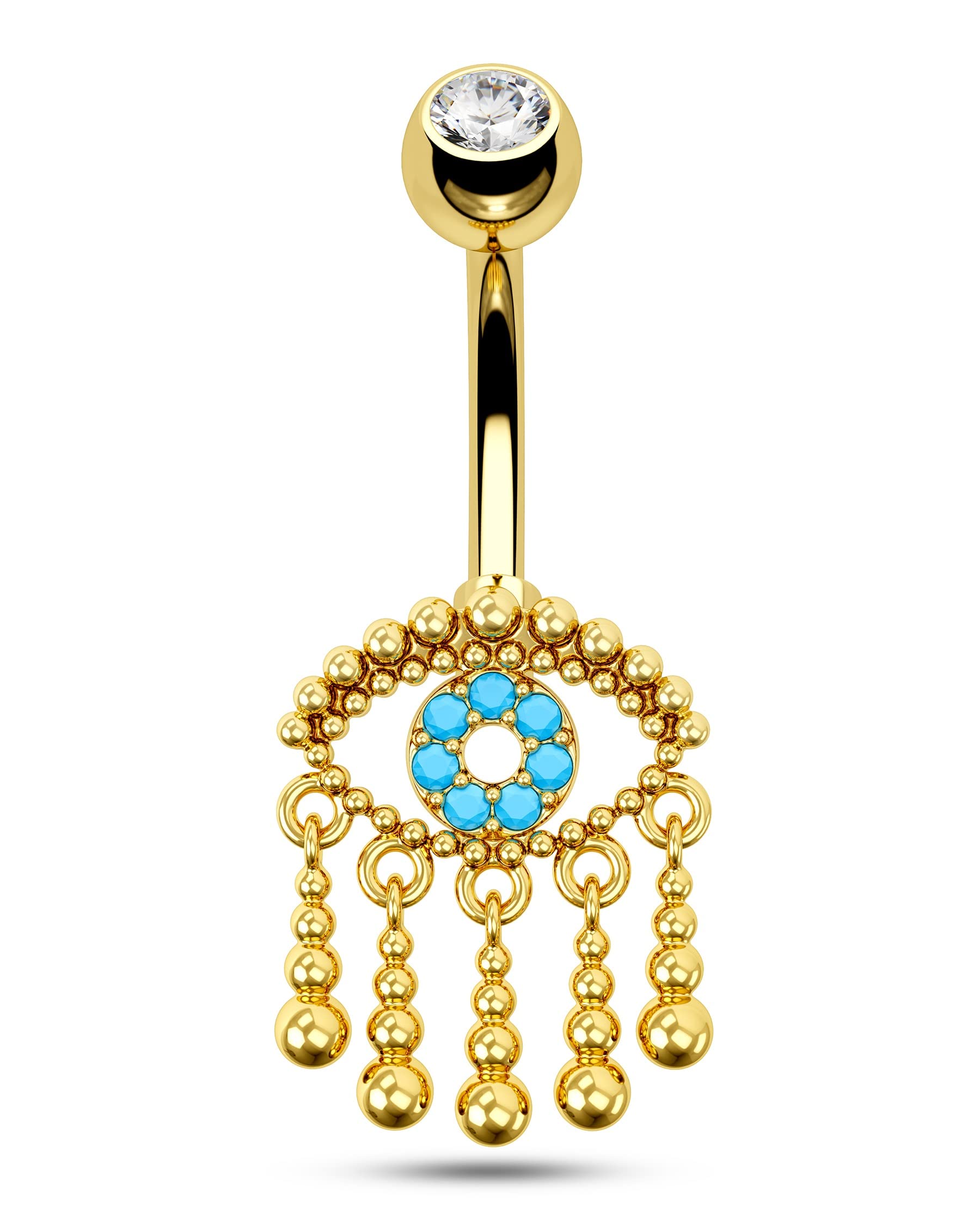 COCHARM Evil Eye Belly Button Rings Dangling 18K Gold Plated Belly Rings for Women 14g Dangle Belly Button Piercing Gold Turquoise Eye Belly Button Jewelry Cute Navel Rings