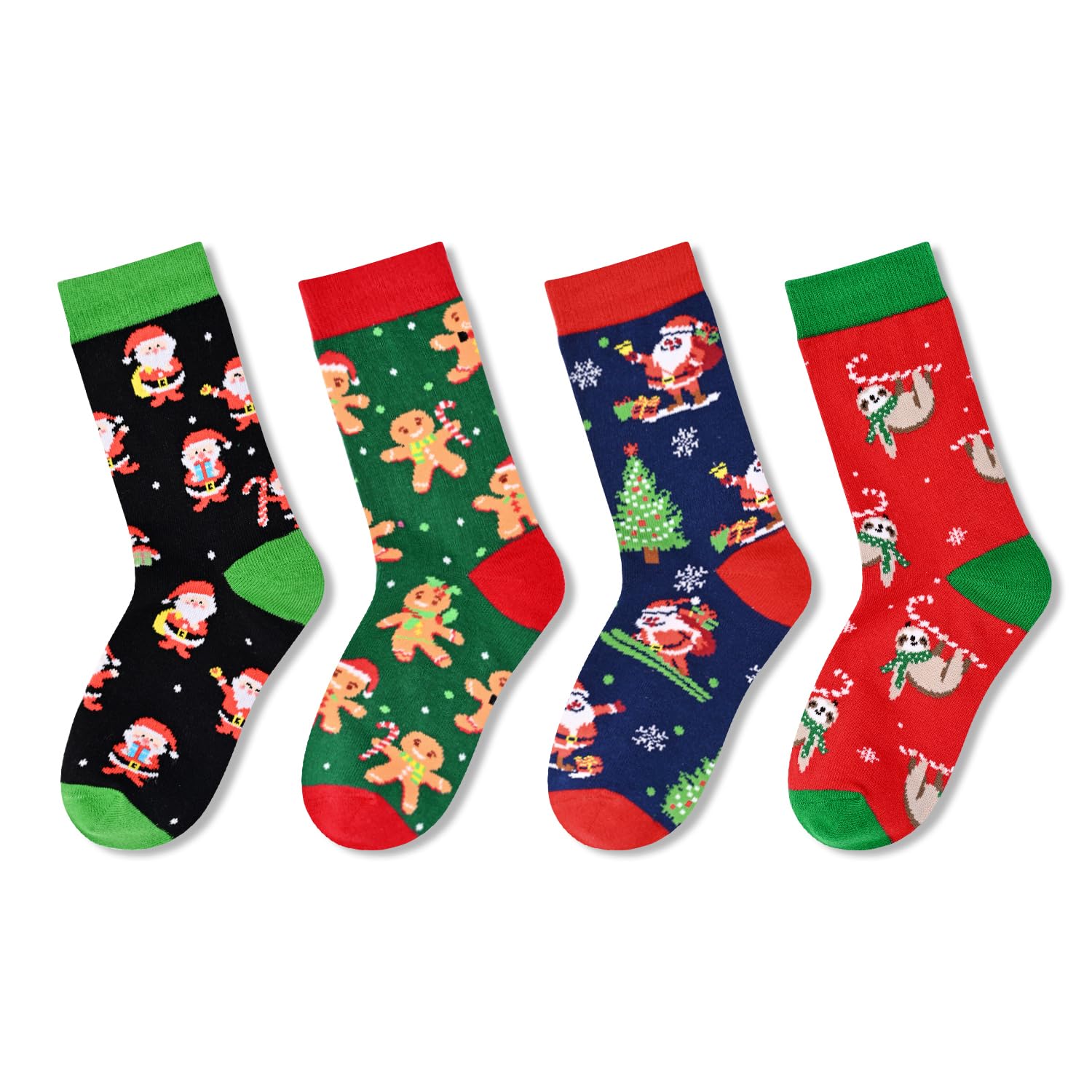 HAPPYPOP Christmas Gifts Stocking Socks For Girls Boys - Secret Santa Socks Sloth Socks For Kids, Xmas Stocking Stuffers Christmas Socks 4 Pack