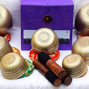 SANSKAR NEPAL Tibetan Singing Bowl Set of 7 Hand Hammered with Carry Box | Bells for Meditation and Yoga | Sound Therapy Instruments for Relaxation | Prayer Bowl Chakra Healing for Spiritual Growth