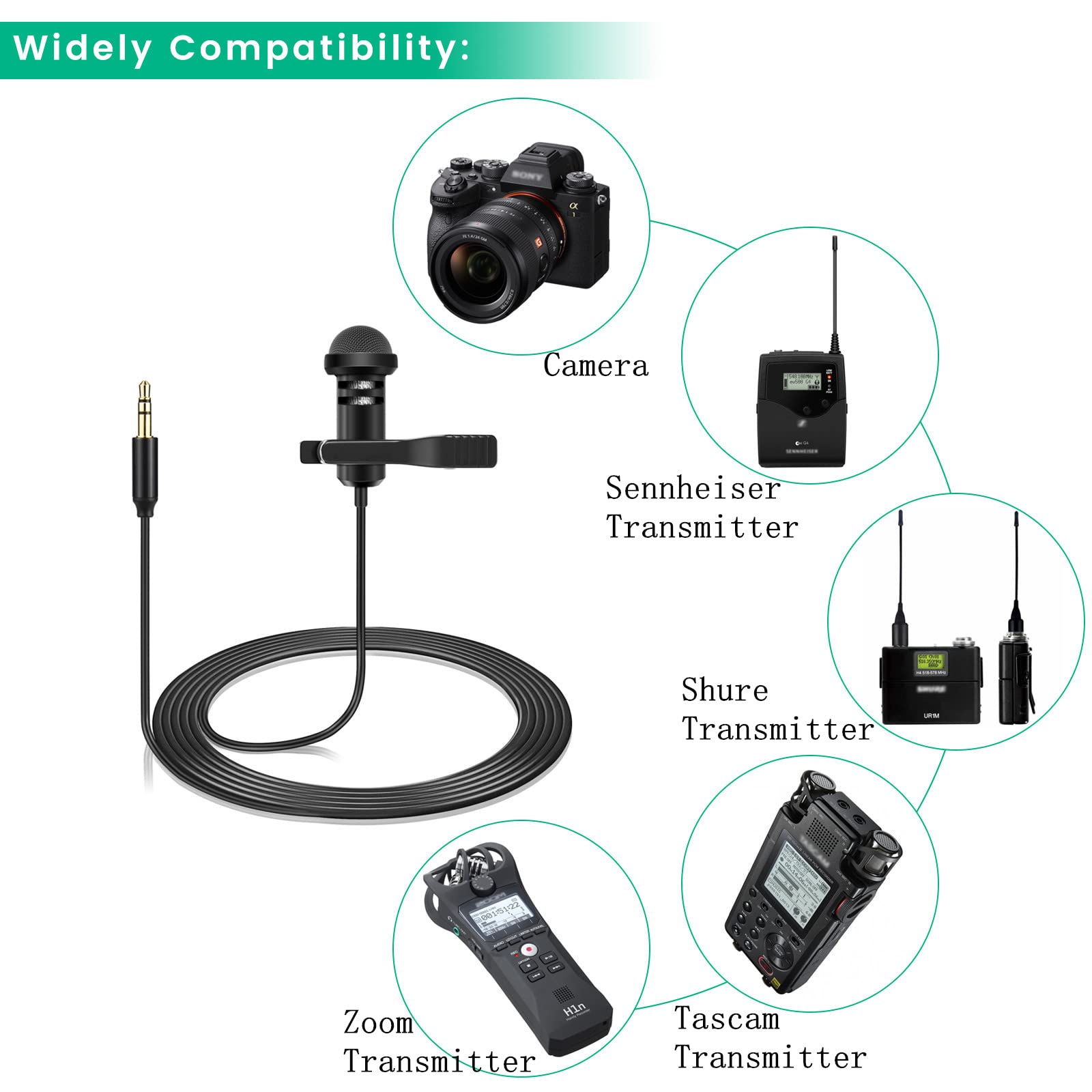 Lavalier Microphone for Rode Wireless GO 2 / ii & DJI Mic Transmitters, Omnidirectional Lapel Lav Videomic with Clip, 5 ft