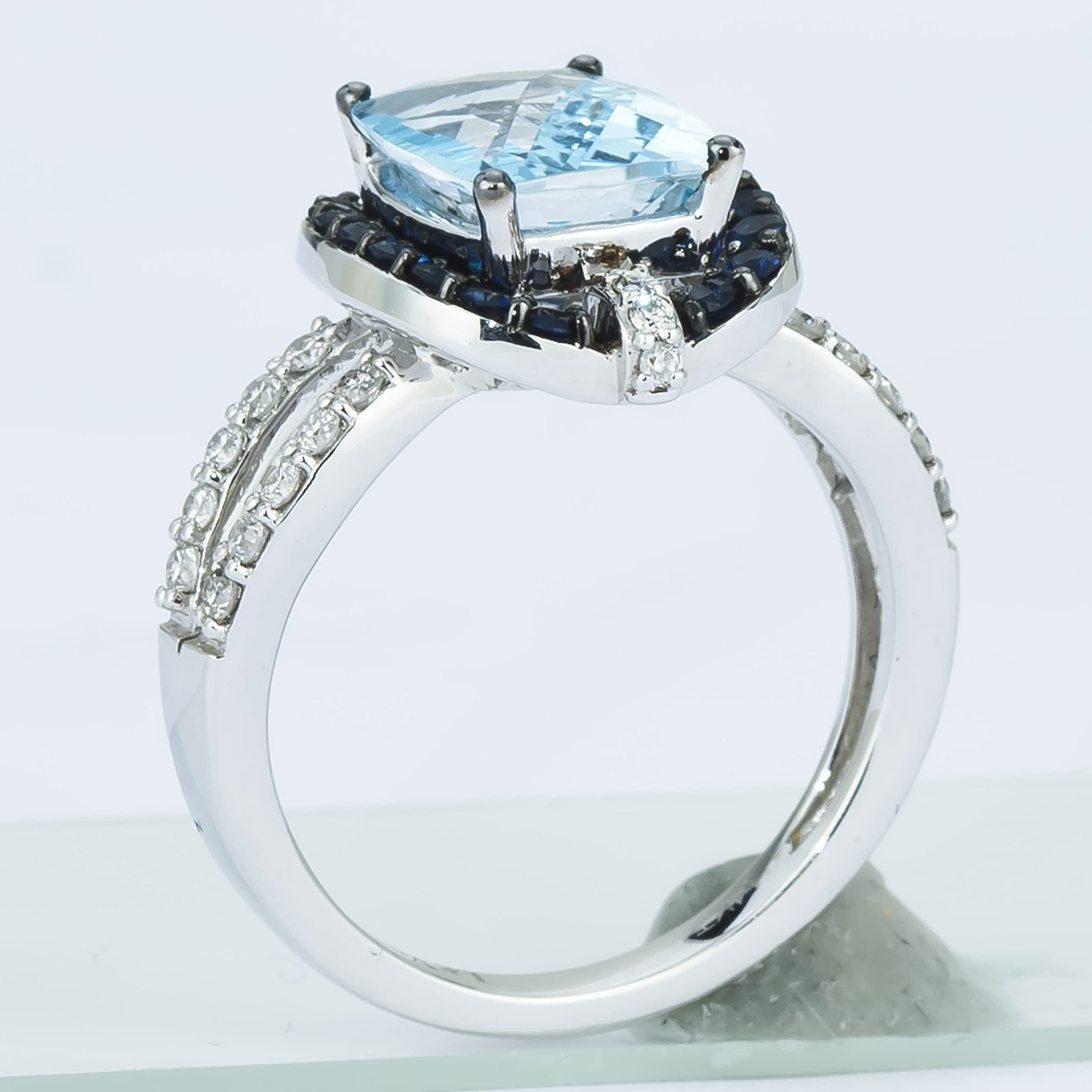 1/3 Carat Diamond, Blue Topaz and Sapphire Halo Engagement Ring for Women in 14k White Gold (G-H, VS2-SI1, cttw) Promise Anniversary Ring Size 8 by LeVian