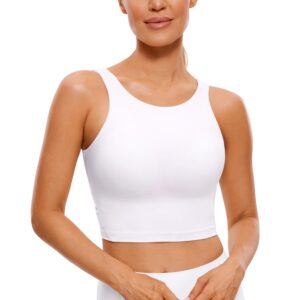 crz yoga butterluxe womens high neck longline sports bra - u back padded crop workout tank top with built in bra white medium