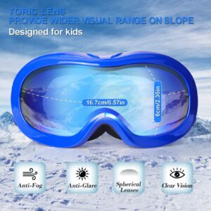 EXP VISION Ski Goggles Anti-Fog Child Snowboard Goggles with UV Protection, Over The Glasses Snow Goggles for Adult Kids (Red Adult ski goggles & Blue Kids Ski Goggles)