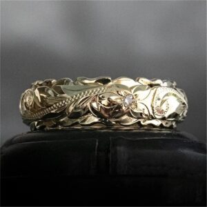 Vintage Solid 14k Yellow Gold Wedding Band Engagement Art Deco Filigree Stacking Matching Ring Antique