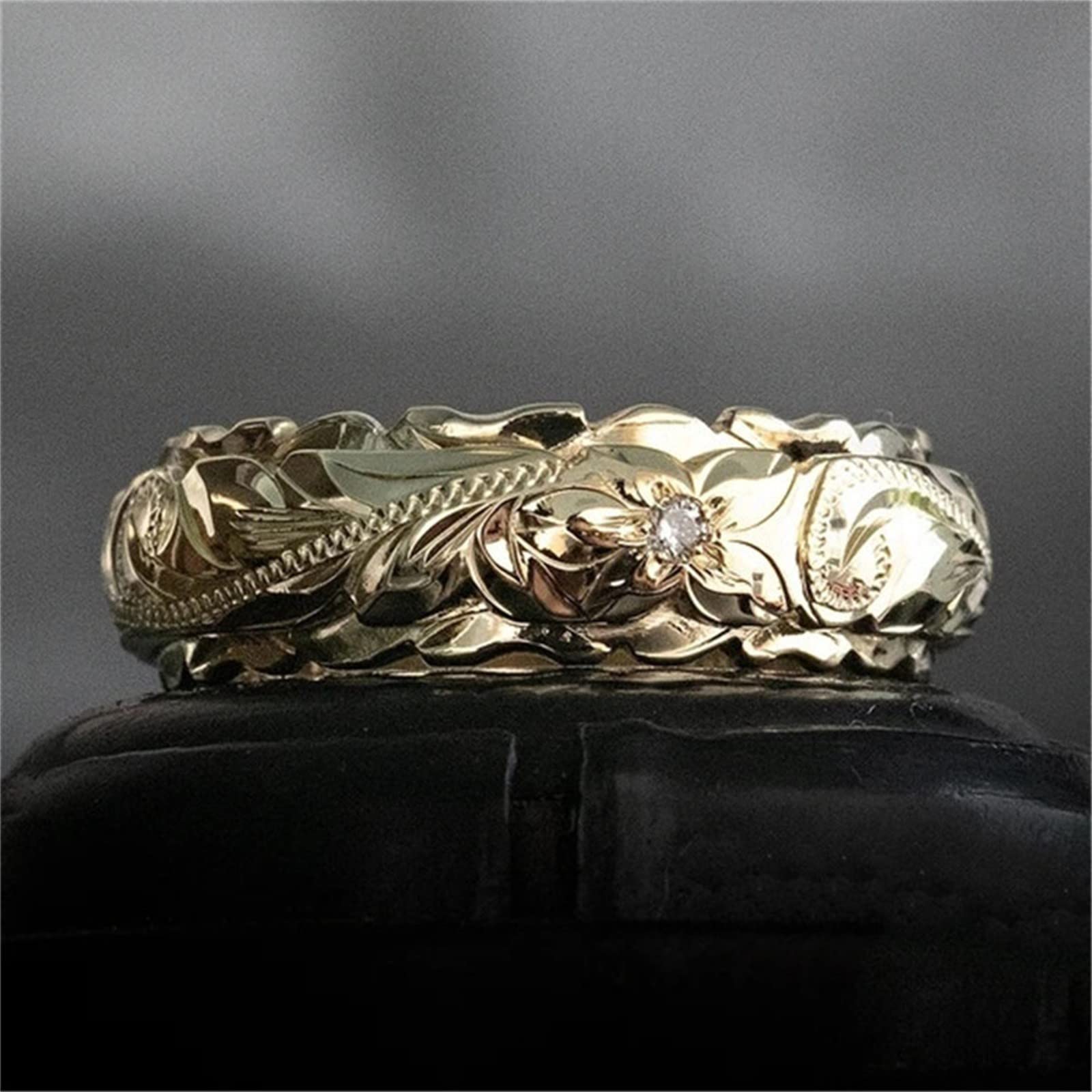 Vintage Solid 14k Yellow Gold Wedding Band Engagement Art Deco Filigree Stacking Matching Ring Antique