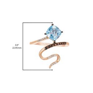 1/10 Carat Diamond and 1 1/5 Carat Cushion Cut Blue Aquamarine Snake Ring for Women in 14k Rose Gold (Fancy Brown/G-H, VS2-SI1, cttw) Promise Anniversary Ring Size 8 by LeVian