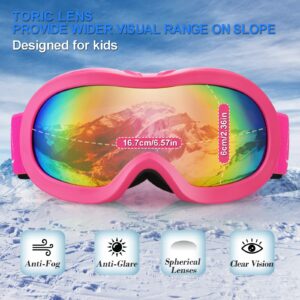 EXP VISION Ski Goggles Anti-Fog Child Snowboard Goggles with UV Protection, Over The Glasses Snow Goggles for Adult Kids (Pink Set)