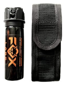 nw self defense products fox labs, one point four pepper spray - 3 oz. stream & nylon holster - flip top