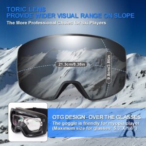 EXP VISION Ski Goggles Anti-Fog Adult Snowboard Goggles with UV Protection, Over The Glasses Snow Goggles