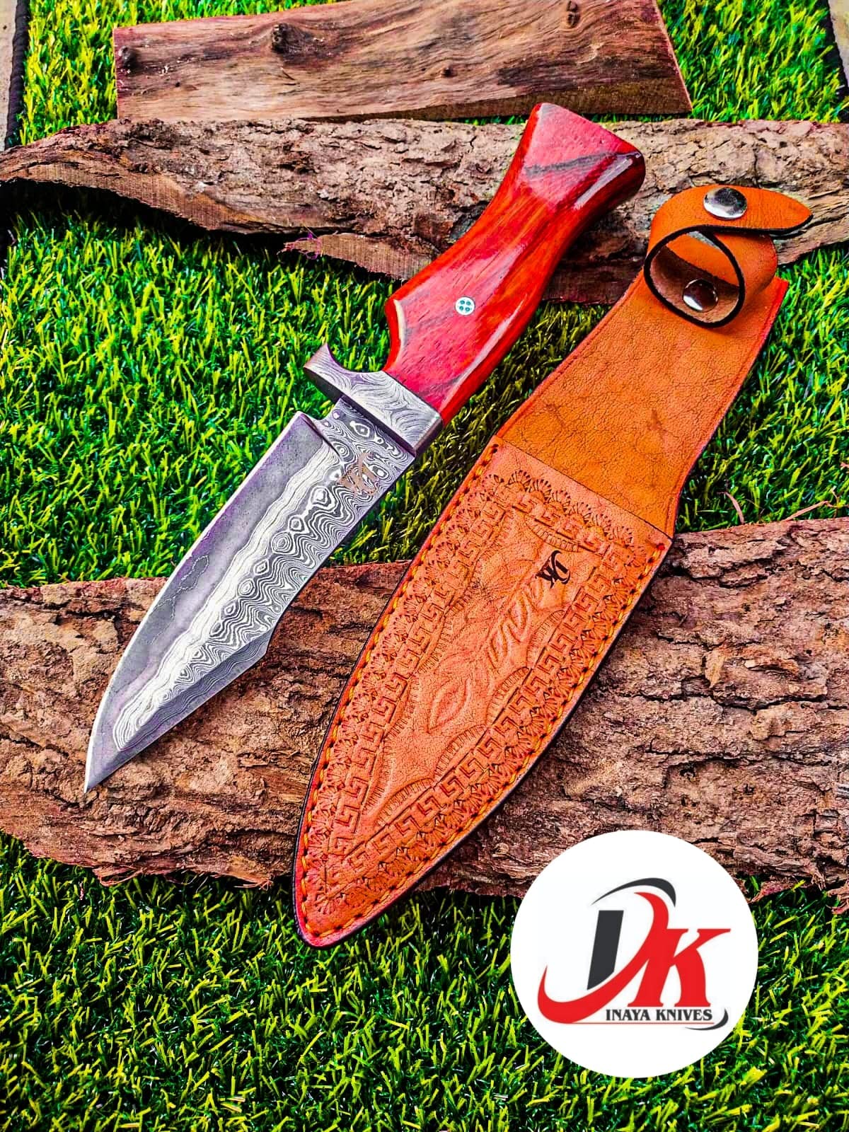 Custom hand made Damascus steel hunting knife,11" inches Skinner,out door survival camping,fix blade, classic, Christmas gift, nice grip handle,sharp, slicer, Leather sheath HUNT-04