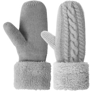 auruza winter warm mittens for women, cozy thick knitted gloves & mittens warm soft lining cold weather accessories gifts (gray)