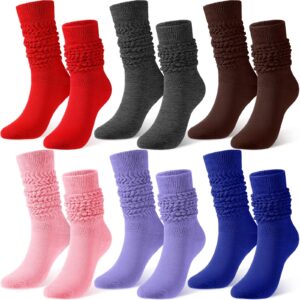 JaGely 6 Pairs Long Slouch Socks for Women Soft Thick Stacked Socks Scrunchie Socks Size 9 to 11, 6 Neon Colors Socks Bulk(Light Pink, Blue, Red, Light Purple, Brown, Dark Gray)