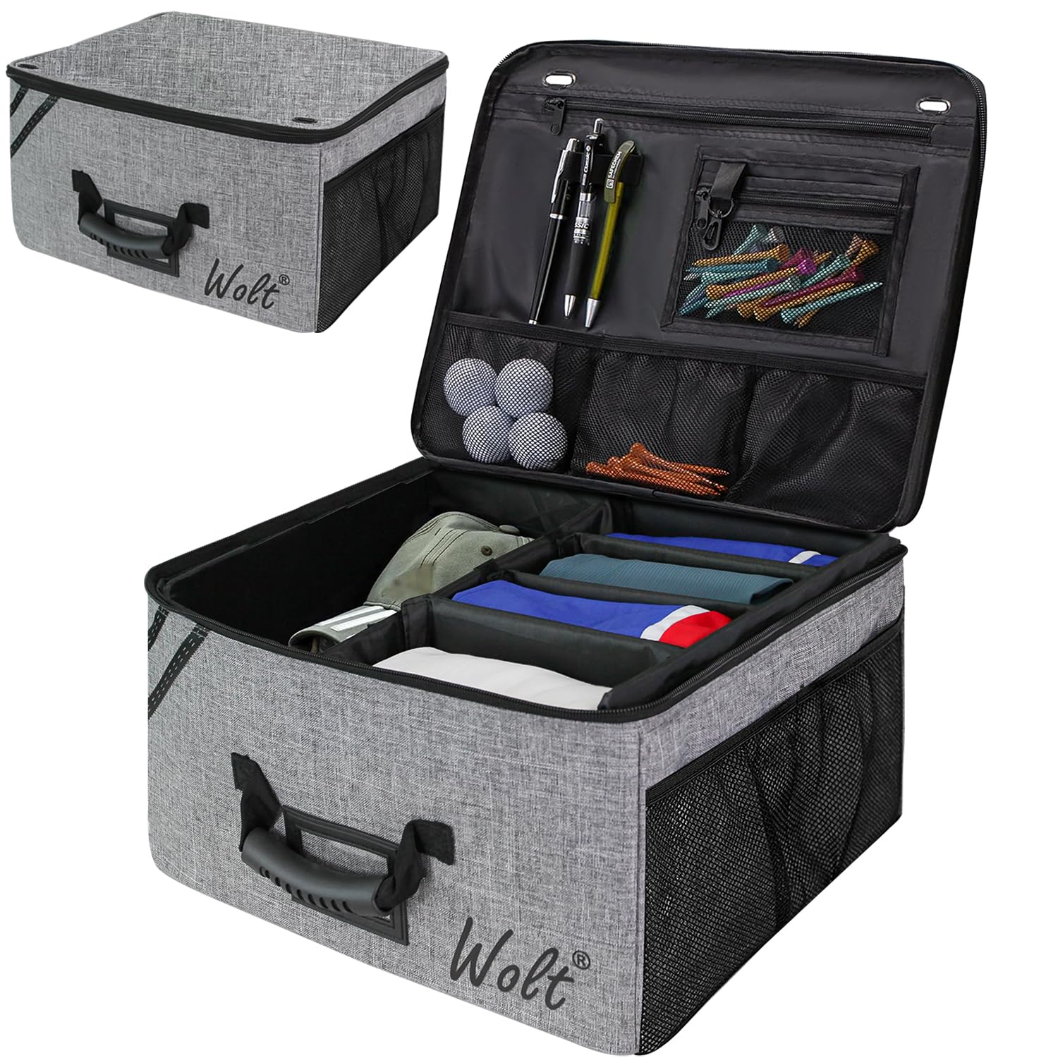 WOLT | Golf Trunk Organizer-Collapsible & Foldable Golf Travel Bag, Waterproof Car Golf Locker with Separate Compartment,Durable Golf Trunk Storage to Store Golf Accessories