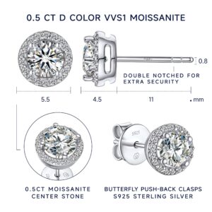 MomentWish Moissanite Earrings, 1Carat Stud Earrings for Women, D Color VVS1 Simulated Diamond 925 Sterling Silver Halo Earrings