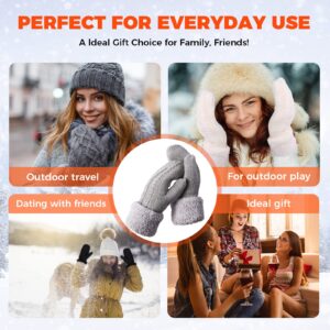 AURUZA Winter Warm Mittens for Women, Cozy Thick Knitted Gloves & Mittens Warm Soft Lining Cold Weather Accessories Gifts (Gray)