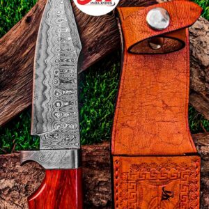 Custom hand made Damascus steel hunting knife,11" inches Skinner,out door survival camping,fix blade, classic, Christmas gift, nice grip handle,sharp, slicer, Leather sheath HUNT-04