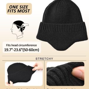 HiRui Knitted Beanie Hats Winter Hats Ear Covers for Men Women Kids Warm Slouchy (Black)