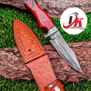 Custom hand made Damascus steel hunting knife,11" inches Skinner,out door survival camping,fix blade, classic, Christmas gift, nice grip handle,sharp, slicer, Leather sheath HUNT-04