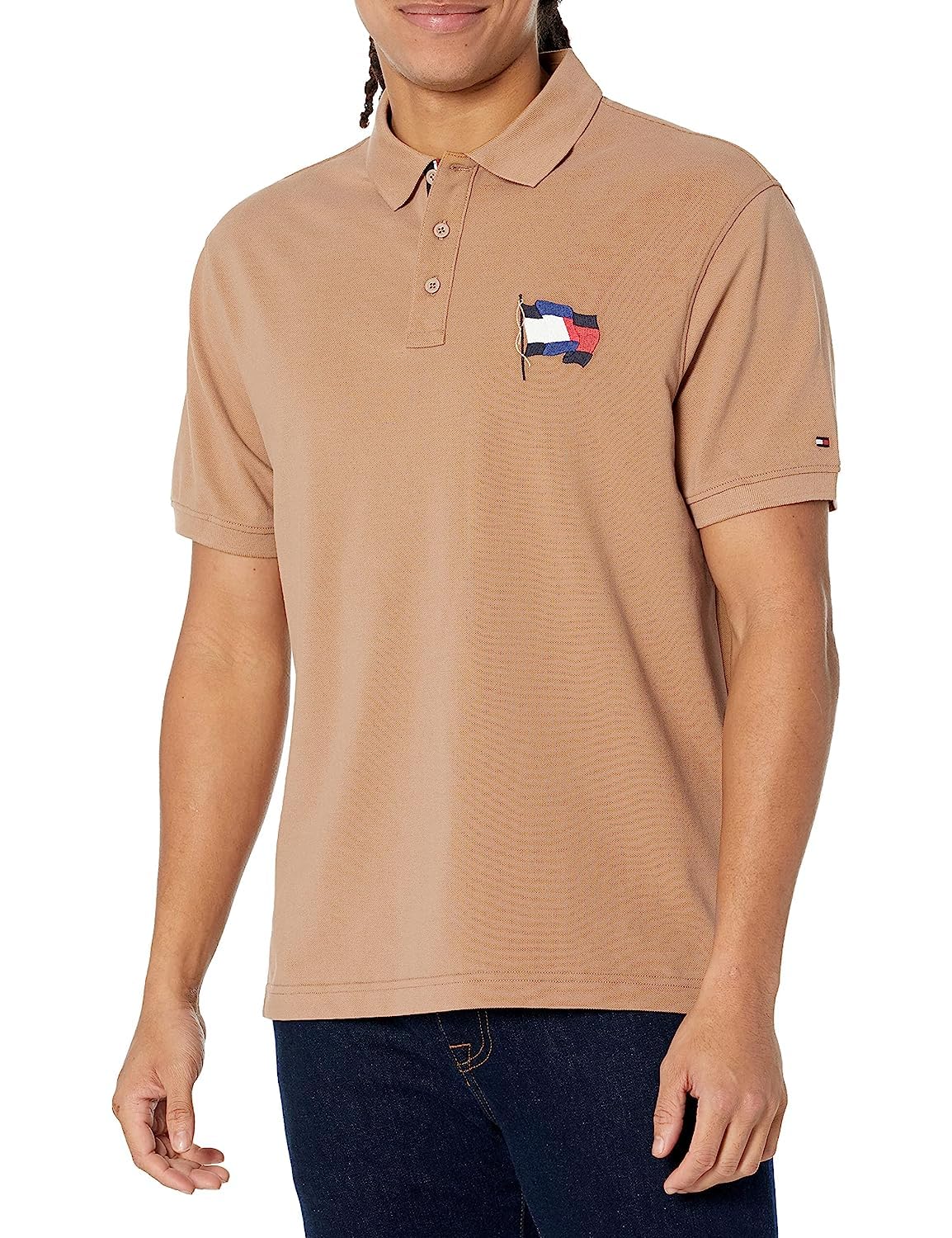 Tommy Hilfiger Men's Wavy Flag Casual Polo, Basket Brown, X-Large