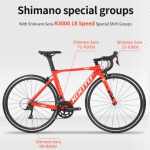 KOOTU Carbon Road Bike, Carbon Fiber Frame Road Bicycles 700C Wheels Racing Bike with SORA R3000 18 Speeds Groupset Ultra-Light Bicycle