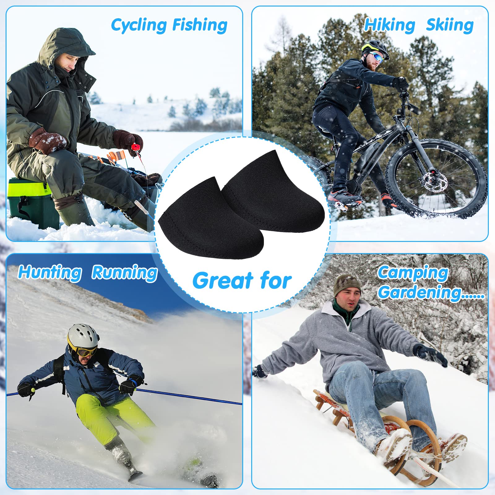 4 Pairs Neoprene Toe Covers Warmers Black Feet Warmers Thermal Toe Covers Wading Socks Camping Foot Warmers for Women Men Cycling Running Hiking Skiing Ice Baths Outdoor Winter Activities