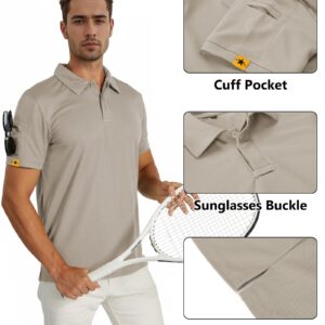 GEEK LIGHTING Mens Short Sleeve Polo Shirts Casual Collared T-Shirt for Golf Tennis Light Khaki XL