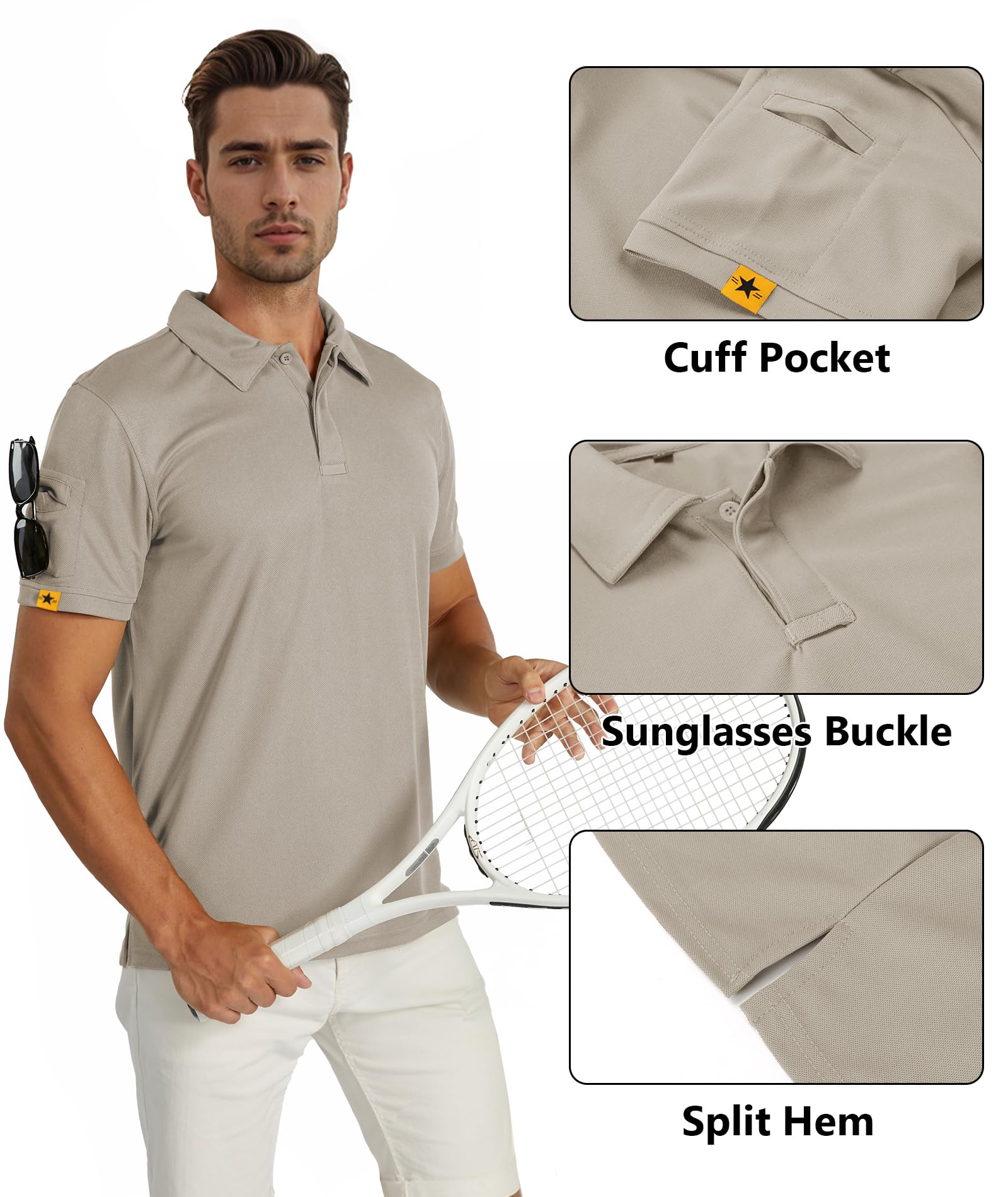 GEEK LIGHTING Mens Short Sleeve Polo Shirts Casual Collared T-Shirt for Golf Tennis Light Khaki XL