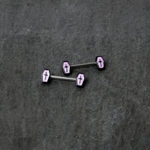 Body Candy 14G Womens Nipplerings Piercing 316L Steel 2Pc Glow in the Dark Purple Coffins Nipple Ring Set 9/16"