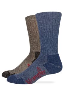 wrangler mens ultra dri cushion mid calf boot socks 2 pair pack (denim/brown)