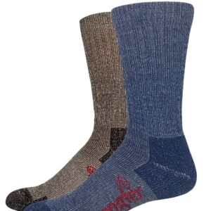 Wrangler Mens Ultra Dri Cushion Mid Calf Boot Socks 2 Pair Pack (Denim/Brown)