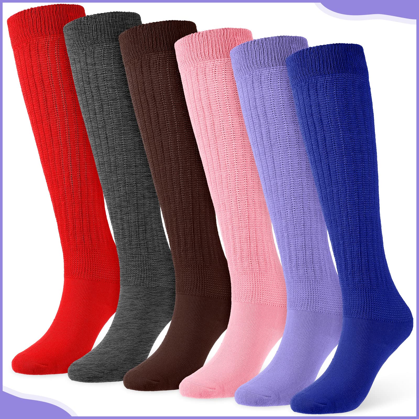 JaGely 6 Pairs Long Slouch Socks for Women Soft Thick Stacked Socks Scrunchie Socks Size 9 to 11, 6 Neon Colors Socks Bulk(Light Pink, Blue, Red, Light Purple, Brown, Dark Gray)