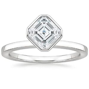 10K Solid White Gold Handmade Engagement Ring 1.0 CT Asscher Cut Moissanite Diamond Solitaire Wedding/Bridal Ring Set for Women/Her Propose Ring (6.5)