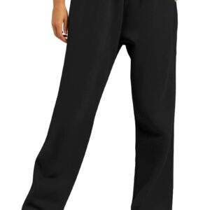 AUTOMET Women's Sweatpants Fleece Lined Baggy Open Bottom Sweat Pants Wide Straight Leg Yoga Joggers with Pockets Black S