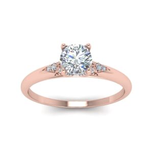 Round Cut diamond Petite Engagement Rings with White Diamond in 14K Yellow Gold rose gold plated Created Cubic Zircon Round shape White color Solitaire Engagement Rings prong setting in Size 7