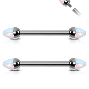 Jewseen 14G Nipple Rings G23 Titanium Internally Threaded Nipple Barbell Opal Bridge Piercing Jewelry 14mm Nipple Piercing Jewelry Spike Nipple Bar for Women Men